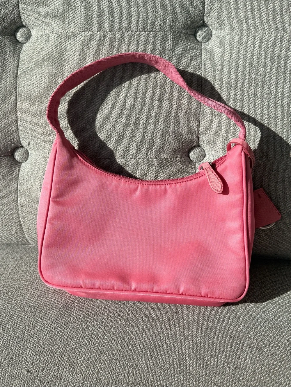 Prada Pink Nylon Shoulder Bag with Triangle Logo - Picture 6 of 6